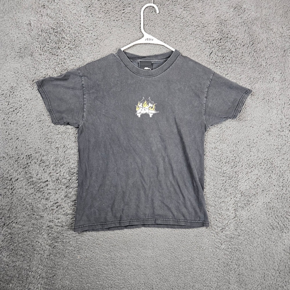 No Fear Graphic T-Shirt Youth Large Black Skull Crossbones Flames Y2K‎ Skate Tee